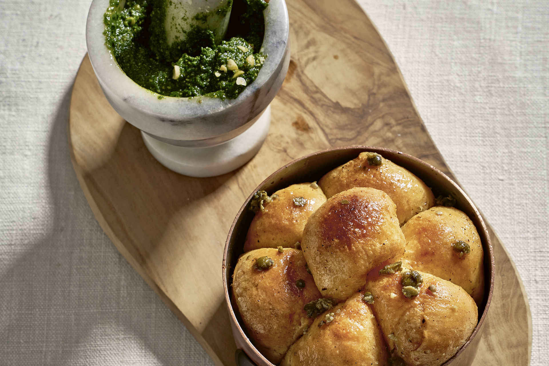 Tomato buns, mountain sorrel pesto & goat cheese, photo provided